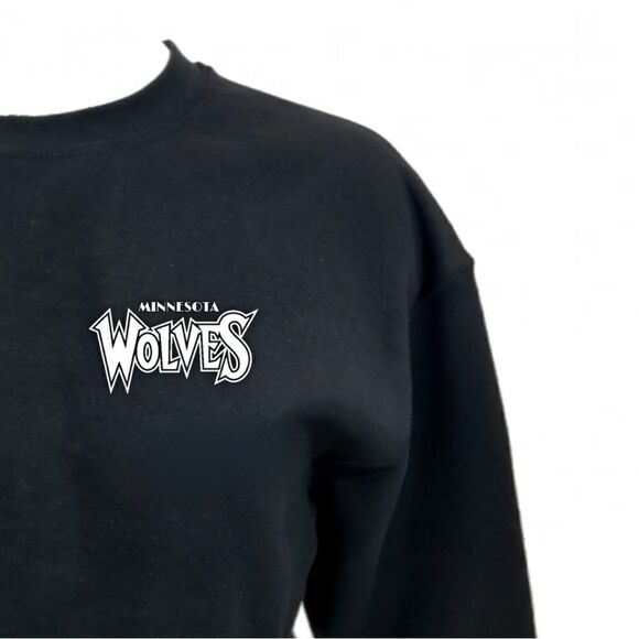 MINNESOTA TIMBERWOLVES Double Script BLACK Cropped Crop Top Crewneck Sweatshirt - Picture 2 of 4